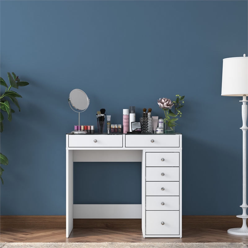 Pemberly Row Make-Up Table with Melamine Coating in White Finish