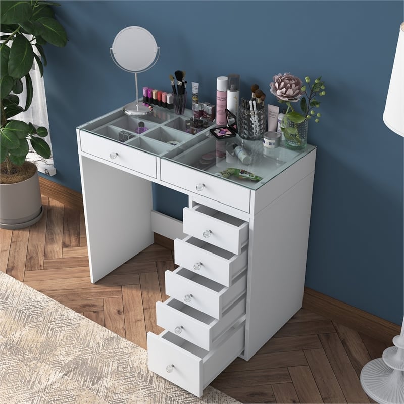 Pemberly Row Make-Up Table with Melamine Coating in White Finish