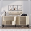 Pemberly Row Stella Console in Travertine Finish with Shelves