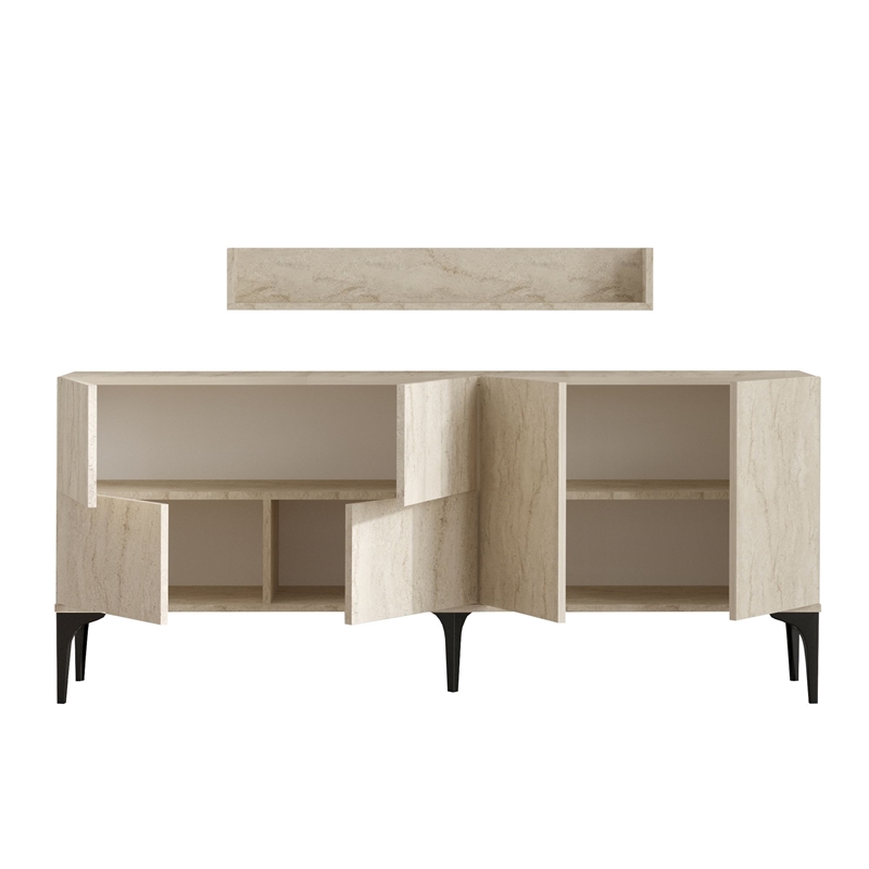 Pemberly Row Stella Console in Travertine Finish with Shelves