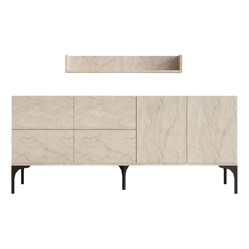 Pemberly Row Stella Console in Travertine Finish with Shelves
