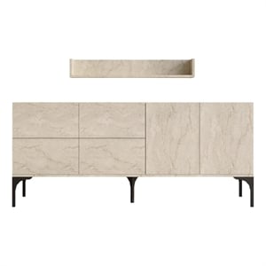 Pemberly Row Stella Console in Travertine Finish with Shelves