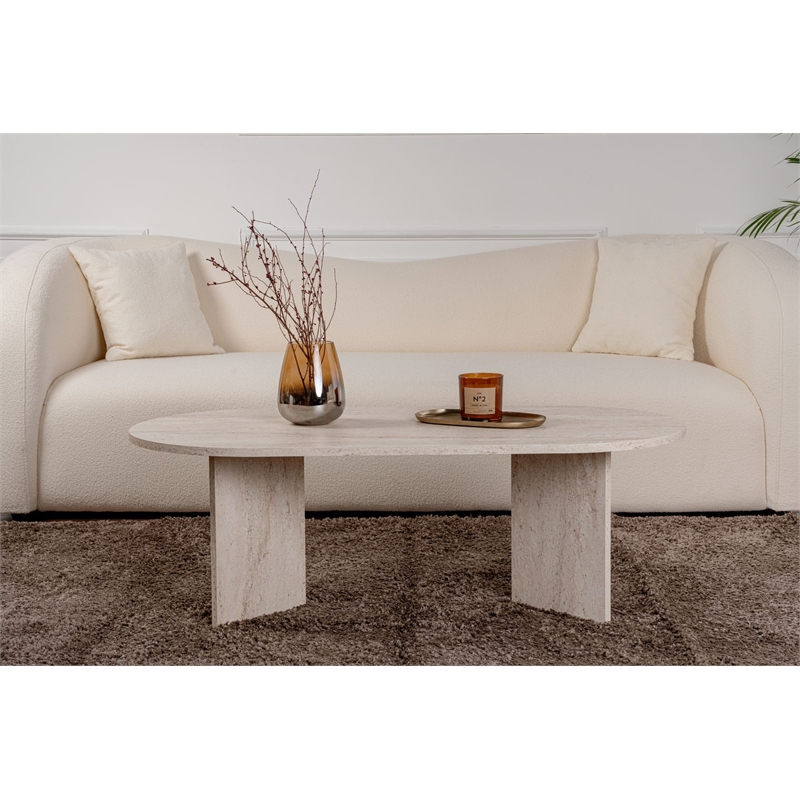 Pemberly Row Sable Coffee Table in Travertine Marble Finish