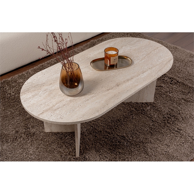 Pemberly Row Sable Coffee Table in Travertine Marble Finish