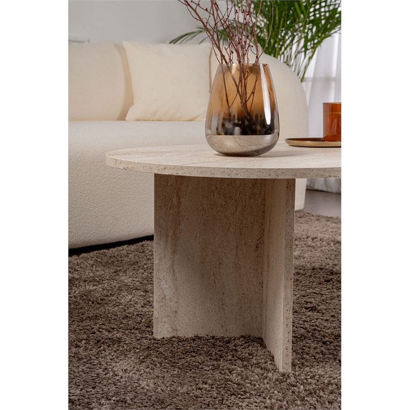 Pemberly Row Sable Coffee Table in Travertine Marble Finish