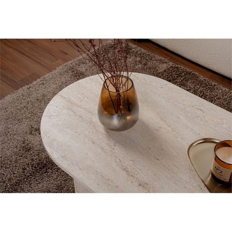 Pemberly Row Sable Coffee Table in Travertine Marble Finish