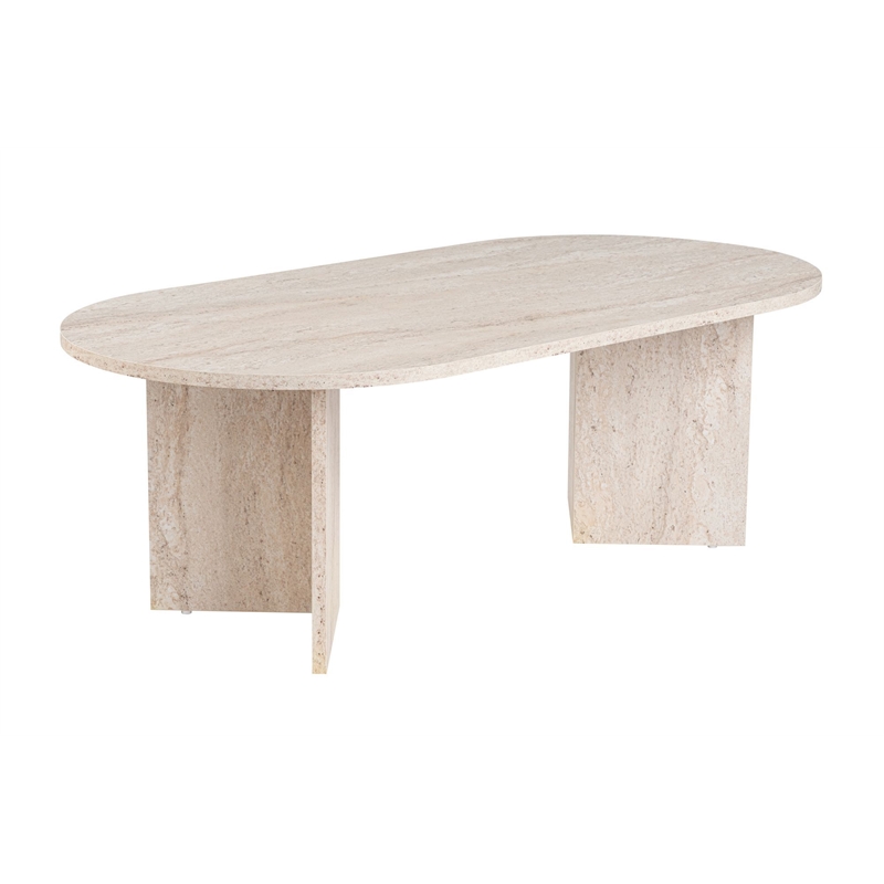 Pemberly Row Sable Coffee Table in Travertine Marble Finish