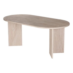 Pemberly Row Sablin Dining Table in Travertine Marble Finish