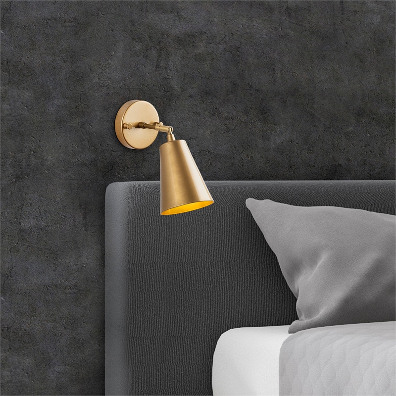 Pemberly Row Metal Wall Lamp in Gold with Soft Glow Glass Cap