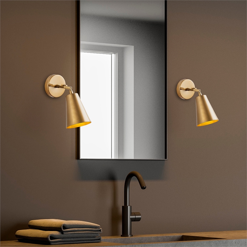 Pemberly Row Metal Wall Lamp in Gold with Soft Glow Glass Cap
