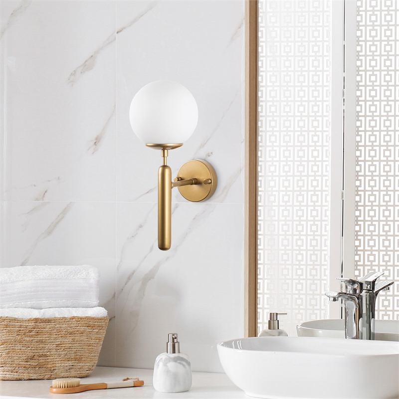 Pemberly Row Gold Metal Wall Lamp with Chic Glass Cap 5.91 x 15.75 in