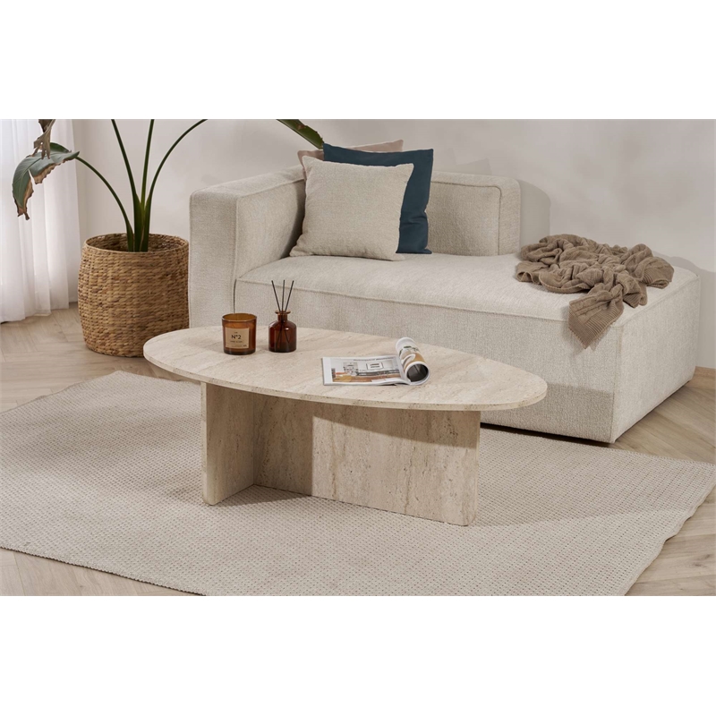 Pemberly Row Coffee Table in Travertine with 47 in Width