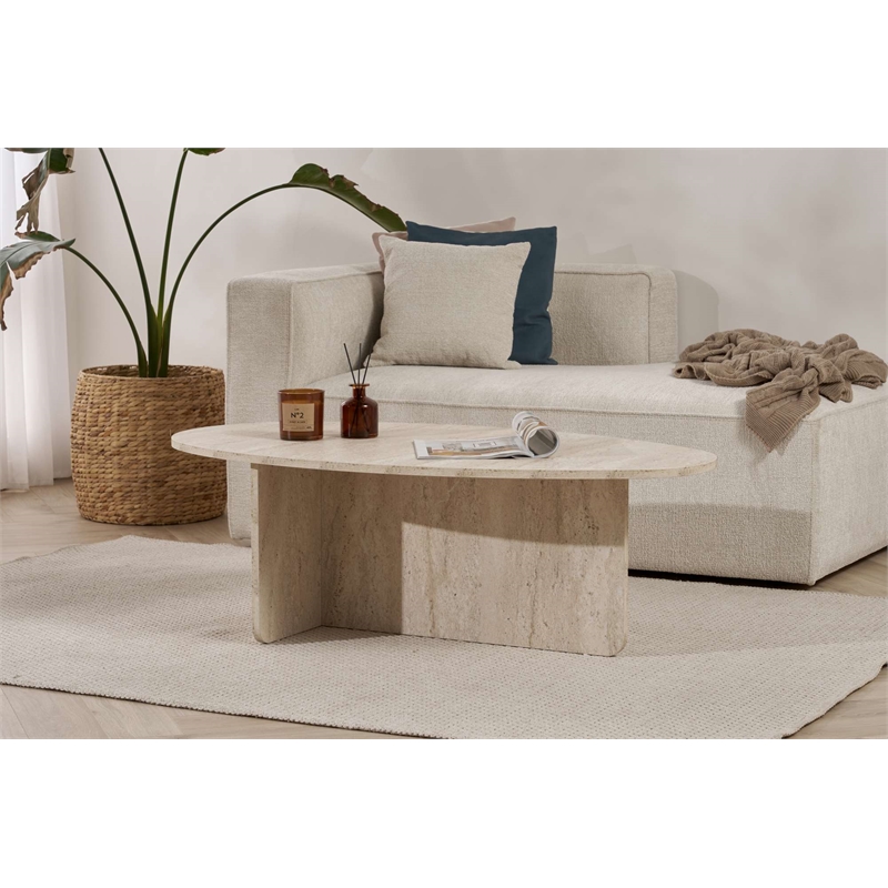 Pemberly Row Coffee Table in Travertine with 47 in Width
