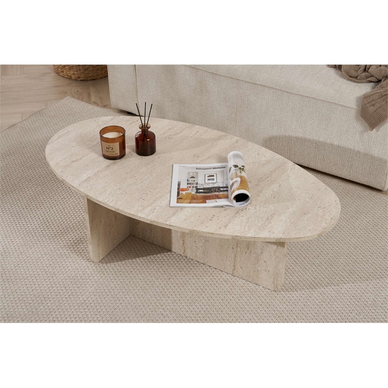 Pemberly Row Coffee Table in Travertine with 47 in Width