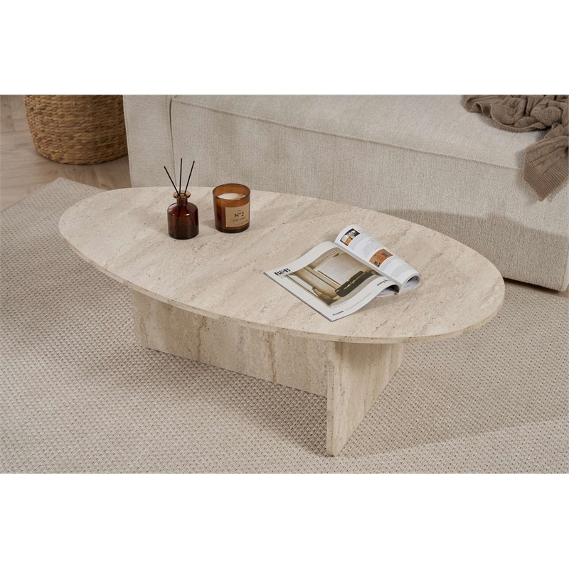 Pemberly Row Coffee Table in Travertine with 47 in Width