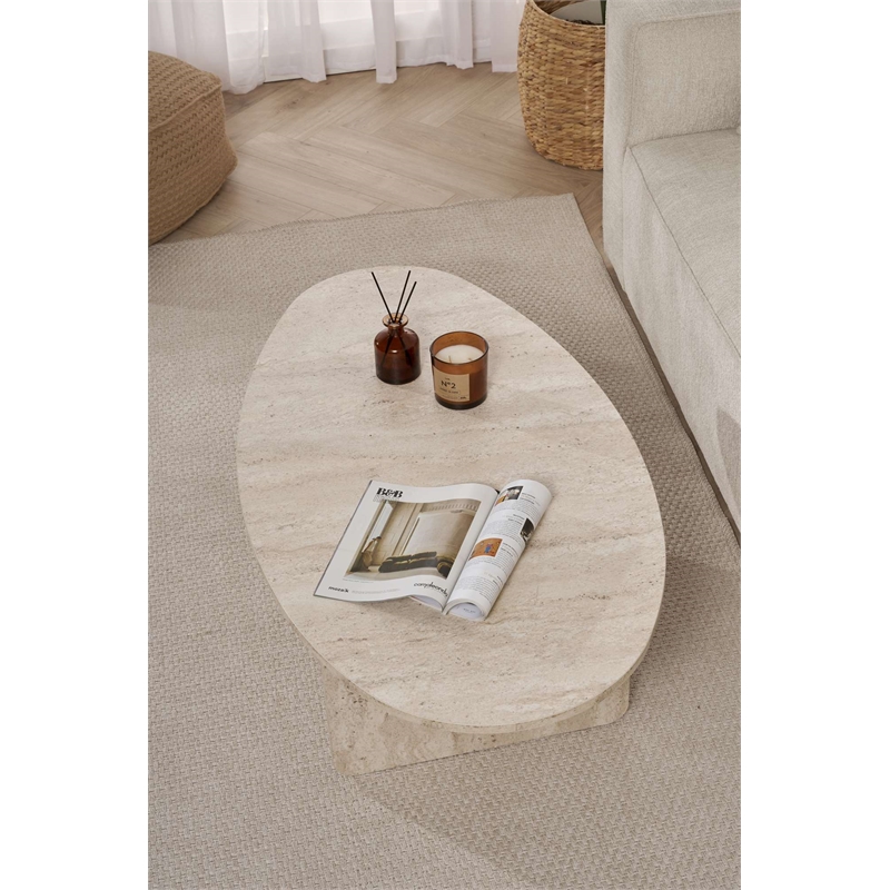 Pemberly Row Coffee Table in Travertine with 47 in Width