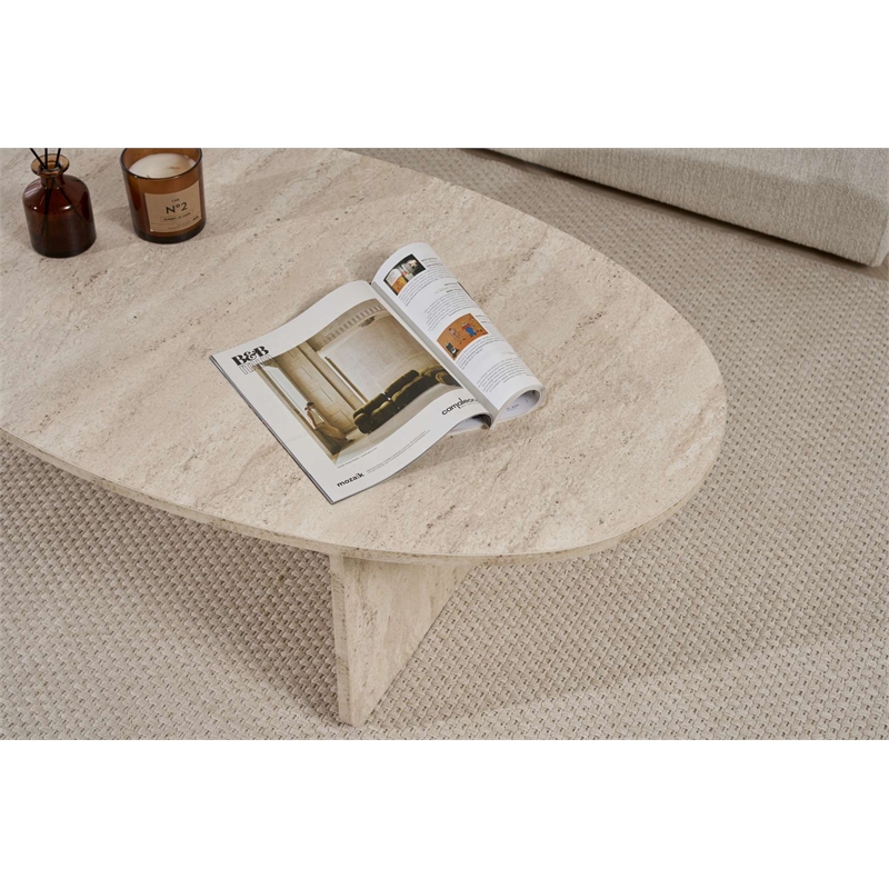 Pemberly Row Coffee Table in Travertine with 47 in Width