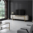 Pemberly Row TV Stand in Travertine and Gold with Metal Legs