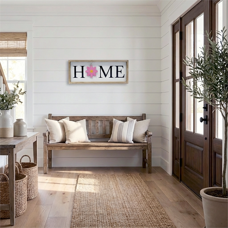 Pemberly Row Rustic Wooden Seasonal Home Frame Wall Decor in White & Black