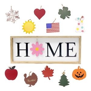 Pemberly Row Rustic Wooden Seasonal Home Frame Wall Decor in White & Black