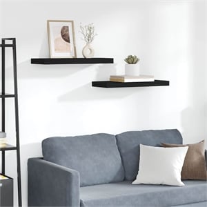 Pemberly Row Engineered Wood Wall Shelf Set in Matte Black
