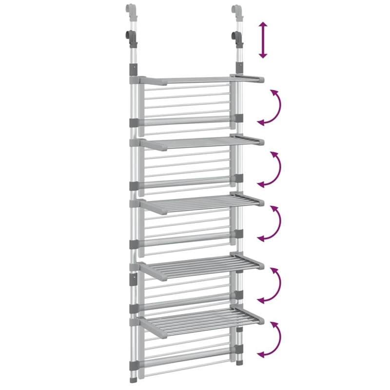 Pemberly Row 5-Tier Hanging Laundry Drying Rack in Aluminum Silver