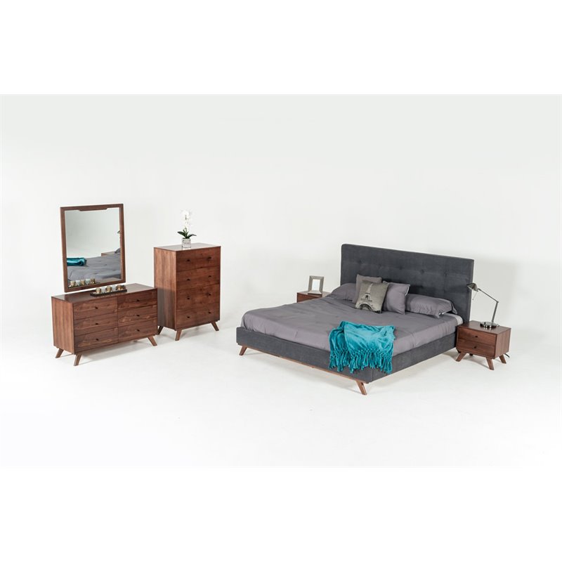 Pemberly Row Mid-Century Walnut Veneer 6-Drawer Dresser with Rubberwood Legs