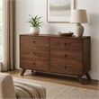 Pemberly Row Mid-Century Walnut Veneer 6-Drawer Dresser with Rubberwood Legs