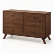 Pemberly Row Mid-Century Walnut Veneer 6-Drawer Dresser with Rubberwood Legs