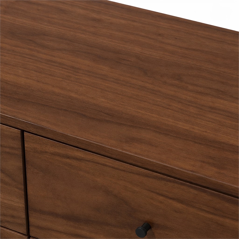 Pemberly Row Mid-Century Walnut Veneer 6-Drawer Dresser with Rubberwood Legs