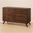 Pemberly Row Mid-Century Walnut Veneer 6-Drawer Dresser with Rubberwood Legs