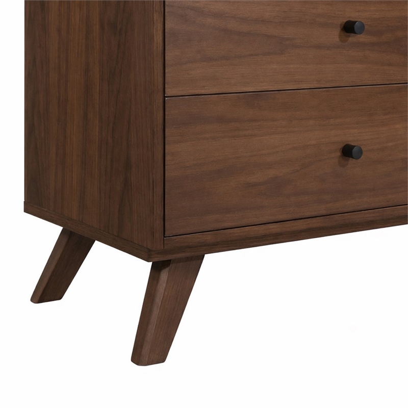 Pemberly Row Mid-Century Walnut Veneer 6-Drawer Dresser with Rubberwood Legs