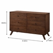Pemberly Row Mid-Century Walnut Veneer 6-Drawer Dresser with Rubberwood Legs