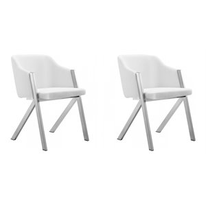 Pemberly Row Darcy 19&quot Faux Leather Dining Chairs in White (Set of 2)