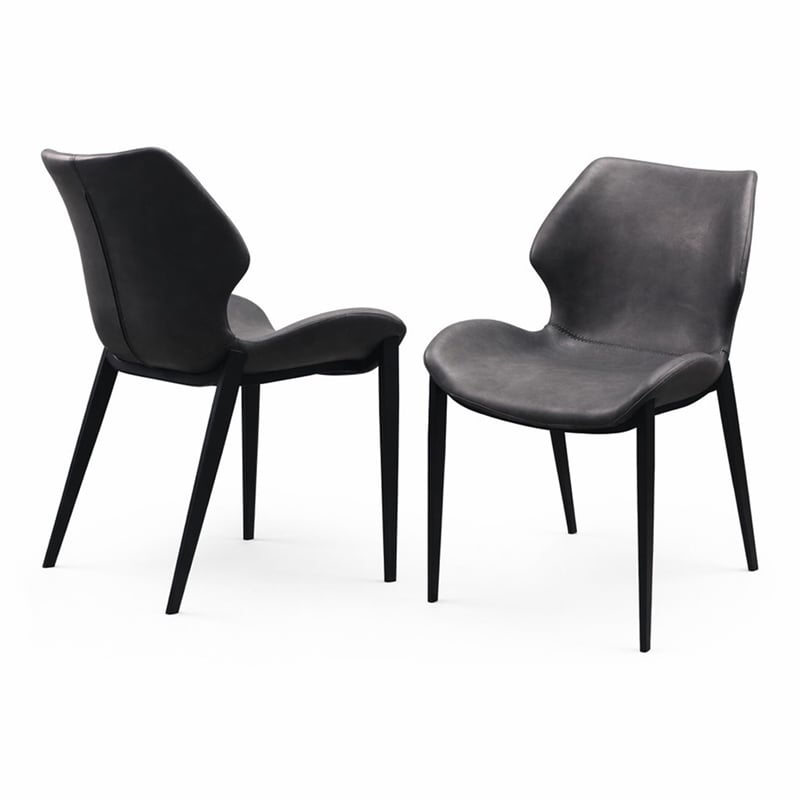 Pemberly Row Industrial Dining Chairs in Dark Gray Eco-Leather (Set of 2)