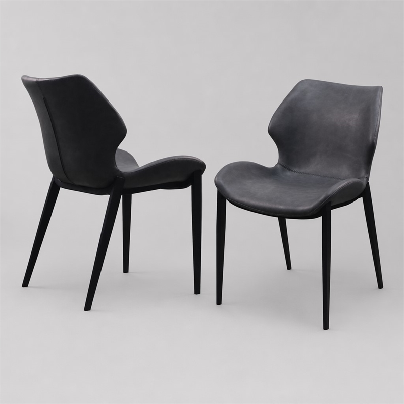 Pemberly Row Industrial Dining Chairs in Dark Gray Eco-Leather (Set of 2)