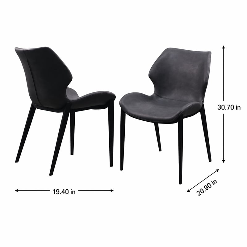 Pemberly Row Industrial Dining Chairs in Dark Gray Eco-Leather (Set of 2)