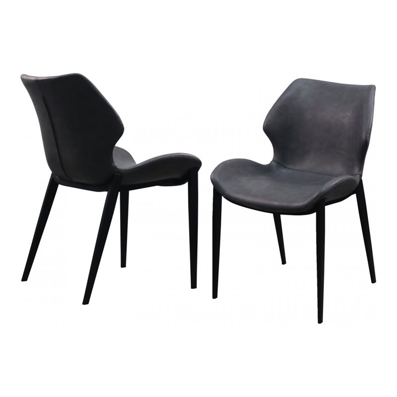 Pemberly Row Industrial Dining Chairs in Dark Gray Eco-Leather (Set of 2)