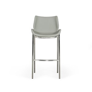 Pemberly Row Saddle Bar Stools in Light Gray Leather (Set of 2)