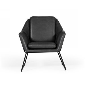 Pemberly Row Leather Accent Chair with Metal Frame in Dark Gray