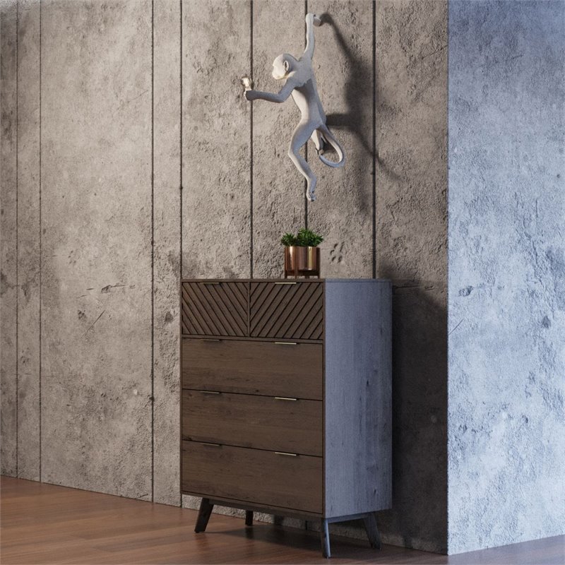 Pemberly Row 5-Drawer Solid Acacia Wood Chest in Dark Brown Finish