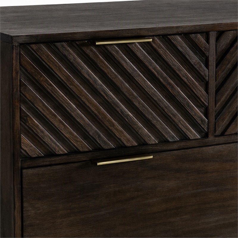 Pemberly Row 5-Drawer Solid Acacia Wood Chest in Dark Brown Finish