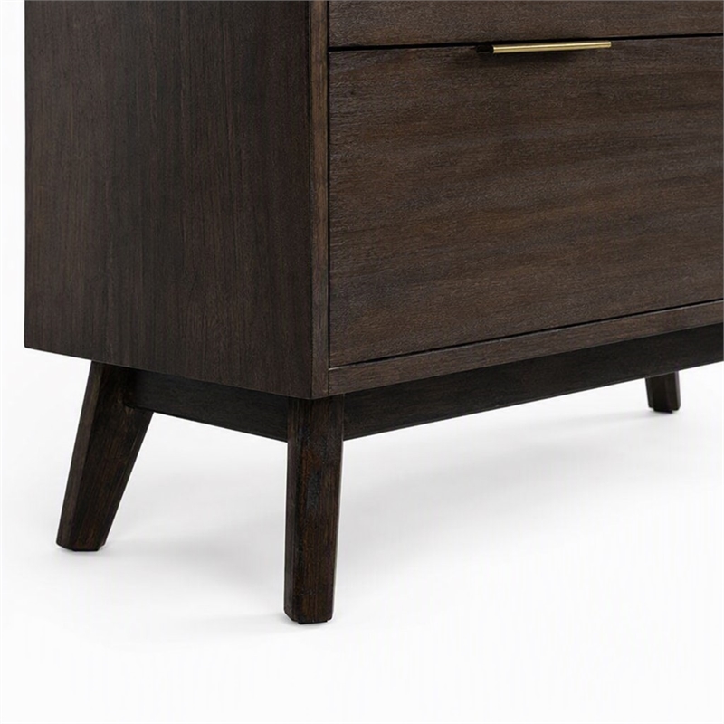 Pemberly Row 5-Drawer Solid Acacia Wood Chest in Dark Brown Finish