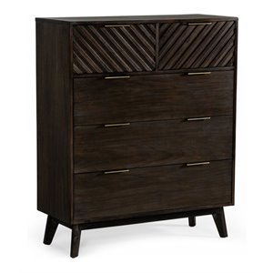 Pemberly Row 5-Drawer Solid Acacia Wood Chest in Dark Brown Finish