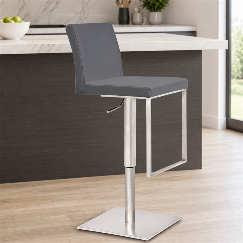 Pemberly Row Modern Adjustable Faux Leather Bar Stool in Gray 27