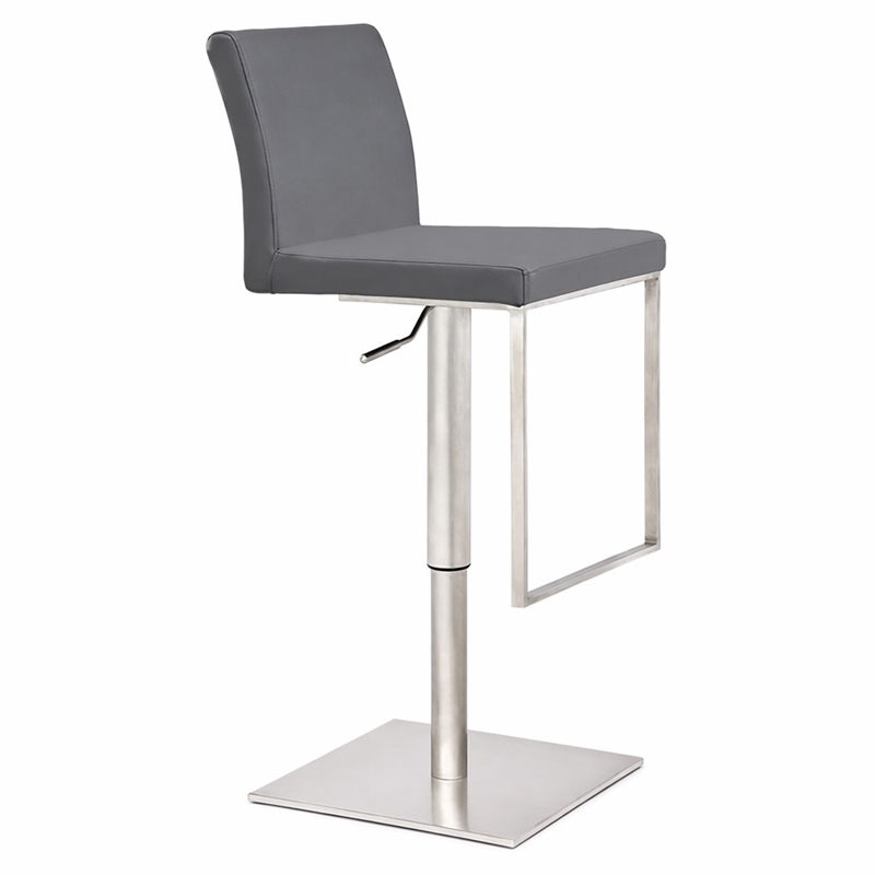 Pemberly Row Modern Adjustable Faux Leather Bar Stool in Gray 27