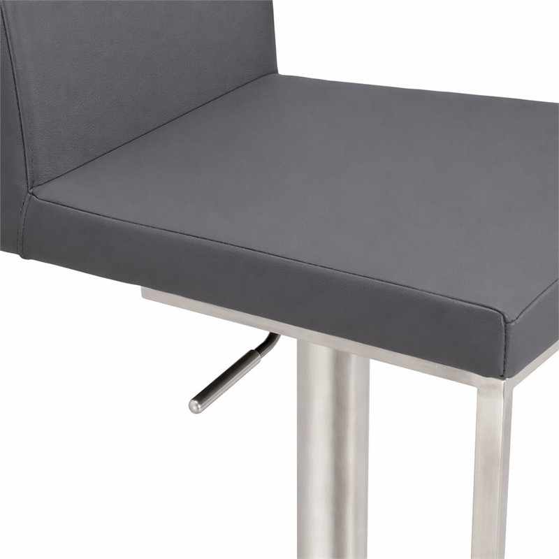 Pemberly Row Modern Adjustable Faux Leather Bar Stool in Gray 27