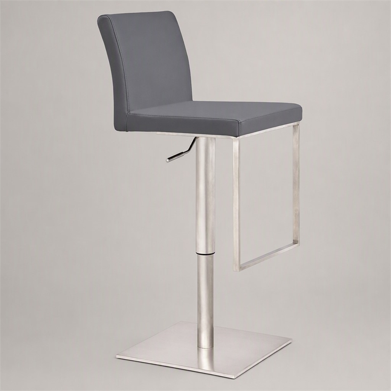 Pemberly Row Modern Adjustable Faux Leather Bar Stool in Gray 27