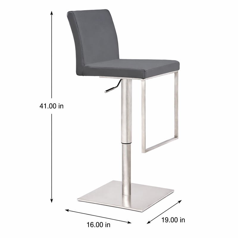 Pemberly Row Modern Adjustable Faux Leather Bar Stool in Gray 27