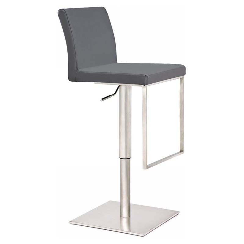 Pemberly Row Modern Adjustable Faux Leather Bar Stool in Gray 27